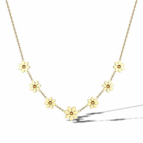 Titanium Steel Necklace with 5cm extender chain Daisy Vacuum Ion Plating fashion jewelry & for woman golden nickel lead & cadmium free Length Approx 40 cm Sold By PC