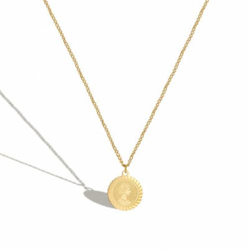 Titanium Steel Necklace with 5cm extender chain Flat Round Vacuum Ion Plating fashion jewelry & for woman golden nickel lead & cadmium free Length Approx 42 cm Sold By PC