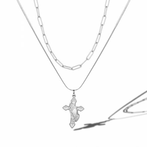 Titanstahl Halskette, mit Verlängerungskettchen von 5cm, Kreuz, poliert, Doppelschicht & Modeschmuck & unisex, originale Farbe, frei von Nickel, Blei & Kadmium, Länge:ca. 40 cm, verkauft von PC