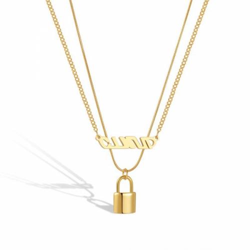 Titanium Steel Necklace, with 5cm extender chain, Lock, Vacuum Ion Plating, Double Layer & fashion jewelry & for woman, golden, nickel, lead & cadmium free, 17x10mm, Length:Approx 40 cm, Approx 45 cm, Sold By PC