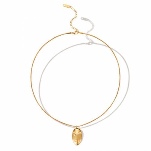 Titanstahl Halskette, mit Verlängerungskettchen von 5cm, Gesicht, Modeschmuck & für Frau, goldfarben, frei von Nickel, Blei & Kadmium, 10x25mm, Länge:ca. 42 cm, verkauft von PC