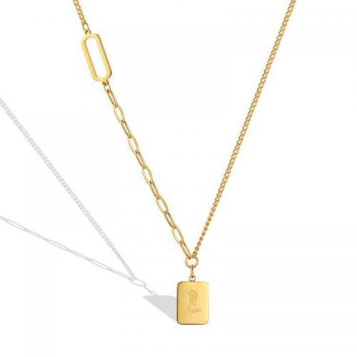 Titanstahl Halskette, mit Verlängerungskettchen von 5cm, Rechteck, Modeschmuck & für Frau, goldfarben, frei von Nickel, Blei & Kadmium, 12x16mm, Länge:ca. 60 cm, verkauft von PC
