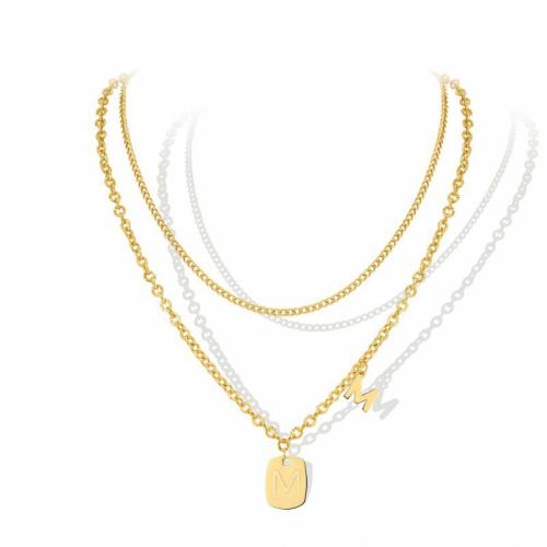 Titanstahl Halskette, mit Verlängerungskettchen von 5cm, Rechteck, Doppelschicht & Modeschmuck & für Frau, goldfarben, frei von Nickel, Blei & Kadmium, 12x15mm, Länge:ca. 32 cm, ca. 40 cm, verkauft von PC