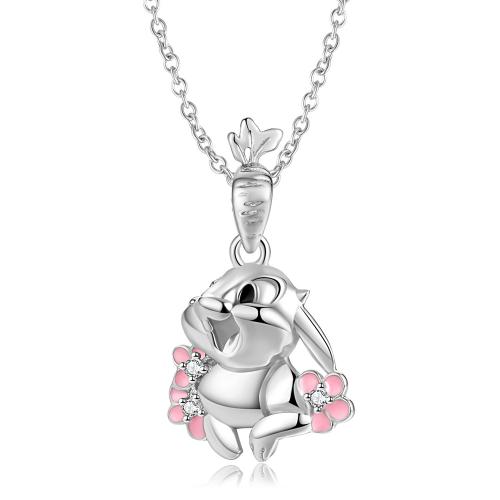 Cubic Zircon Micro Pave 925 Sterling Silver Necklace, Rabbit, fashion jewelry & micro pave cubic zirconia & for woman & enamel, nickel, lead & cadmium free, Length:Approx 45 cm, Sold By PC