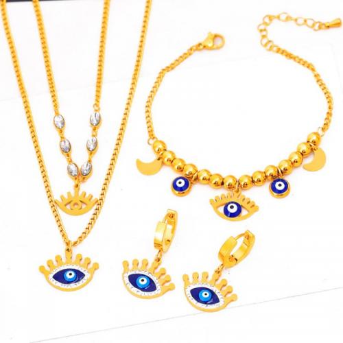Evil Eye Jewelry Set Titanium Steel & for woman & enamel & with rhinestone golden Sold By PC