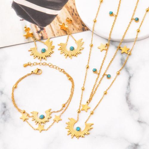 Parures de bijoux, Acier titane, avec turquoise, Double couche & styles différents pour le choix & pour femme, doré, Vendu par PC