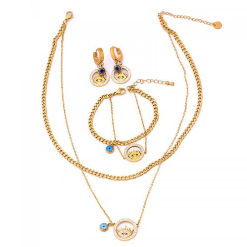 Evil Eye Jewelry Set Titanium Steel Double Layer & for woman & with rhinestone golden Sold By PC