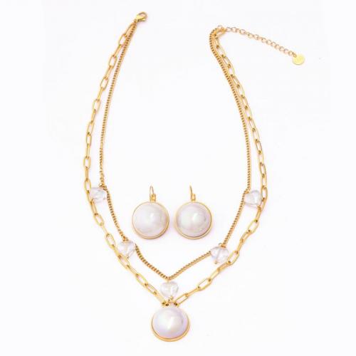 Jewelry Sets Titanium Steel with Crystal & Plastic Pearl Double Layer & for woman golden Sold By PC