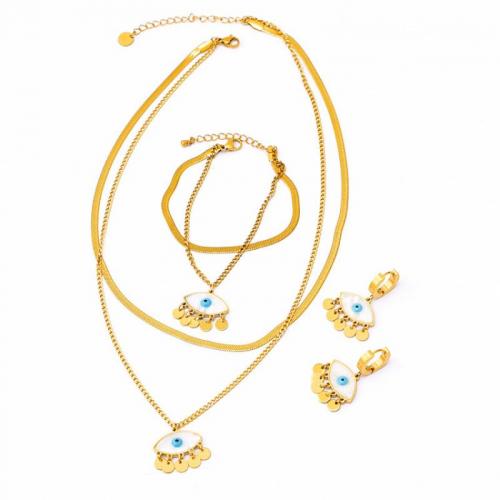 Conjunto de jóias de mau-olhado, Partículas de aço, with concha, Camada Dupla & Vario tipos a sua escolha & para mulher, dourado, vendido por PC
