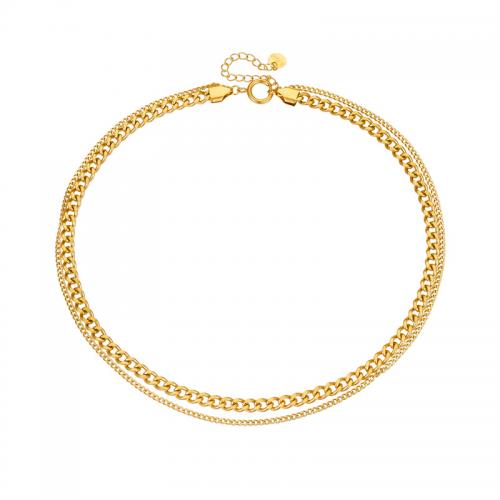 Titan stål halsband, med 5cm extender kedja, Dubbla lager & mode smycken & för kvinna, gyllene, Såld Per Ca 40 cm Strand