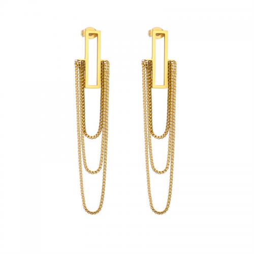 Fashion Fringe Earrings, Titanium Steel, fashion jewelry & for woman, golden, 70mm, Sold By Pair