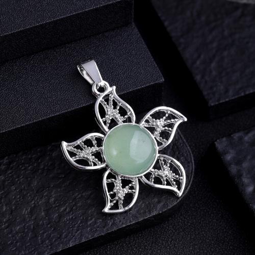 Gemstone Pendants Jewelry Natural Stone with Zinc Alloy Flower silver color plated DIY Sold By PC