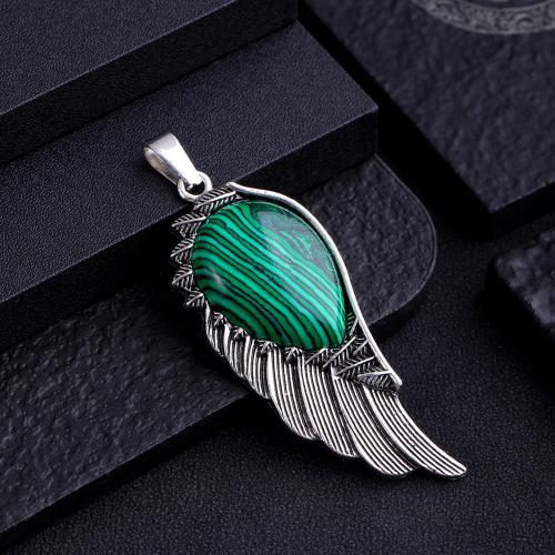 Gemstone Pendants Jewelry Natural Stone with Zinc Alloy Angel Wing silver color plated DIY Sold By PC