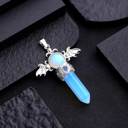 Gemstone Pendants Jewelry, Natural Stone, with Tibetan Style, Angel Wing, silver color plated, DIY & different materials for choice, more colors for choice, 37x59mm, Sold By PC