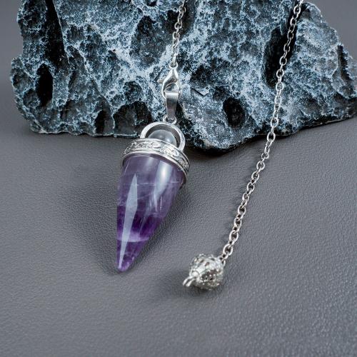Gemstone Pendants Jewelry Natural Stone with Zinc Alloy Conical silver color plated Sold By PC