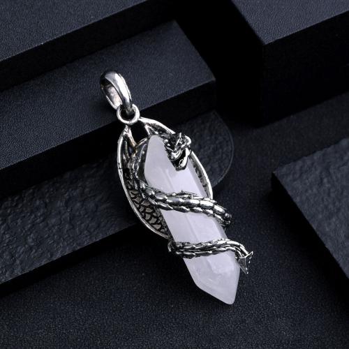 Gemstone Pendants Jewelry, Natural Stone, with Tibetan Style, silver color plated, DIY & different materials for choice, more colors for choice, 19x58mm, Sold By PC