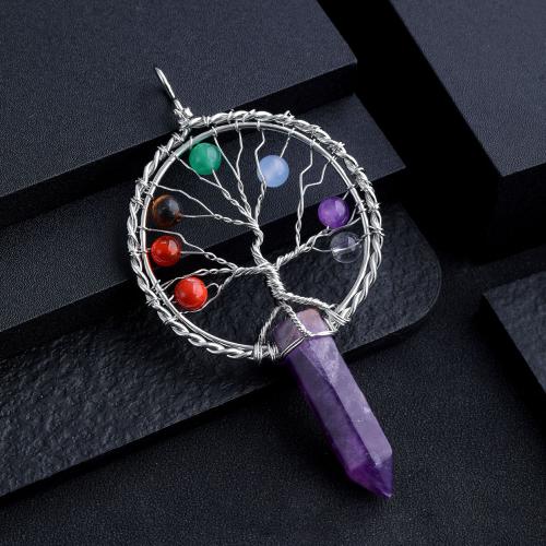 Gemstone Pendants Jewelry, Natural Stone, with Tibetan Style, Tree, silver color plated, DIY & different materials for choice, more colors for choice, 53x100mm, Sold By PC