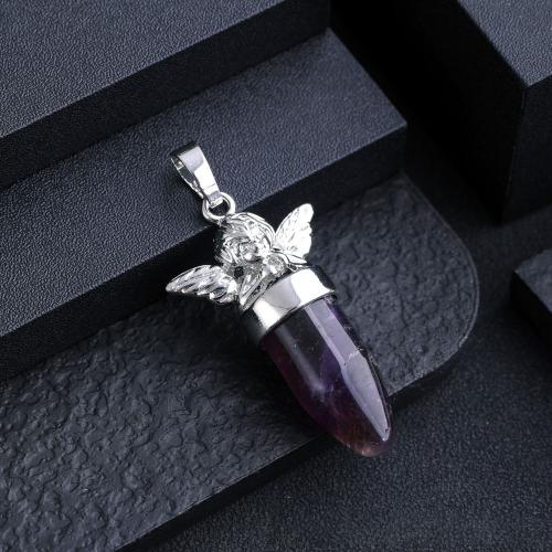 Gemstone Pendants Jewelry, Natural Stone, with Tibetan Style, silver color plated, DIY & different materials for choice, more colors for choice, 22x46mm, Sold By PC