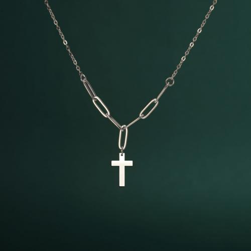 Titanstahl Halskette, mit Verlängerungskettchen von 5CM, Kreuz, plattiert, für Frau, keine, Länge:45 cm, verkauft von PC