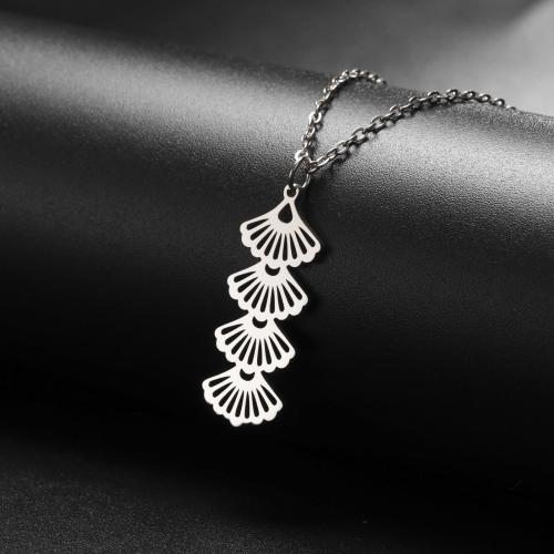 Titanium Steel Necklace with 5CM extender chain Ginkgo Leaf plated for woman & hollow Length 45 cm Sold By PC