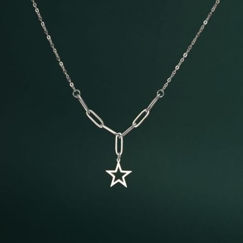 Titanium Steel Necklace with 5CM extender chain Star plated for woman & hollow Length 45 cm Sold By PC