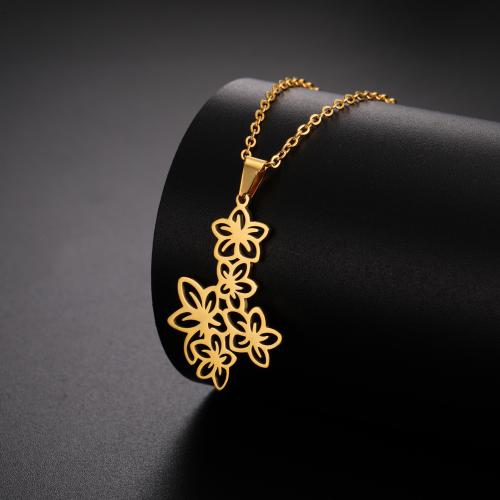 Titanium Steel Necklace with 5CM extender chain Flower plated for woman & hollow Length 45 cm Sold By PC