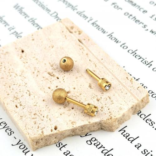 Fashion Personality Body Piercing Jewelry And Accessories, Titanium Steel, Round, gold color plated, for woman & with rhinestone, 5x17.30mm, Sold By Pair