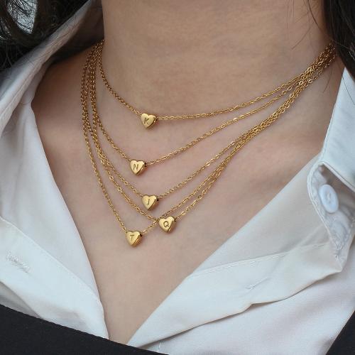 Titanstahl Halskette, mit Verlängerungskettchen von 5CM, Herz, goldfarben plattiert, verschiedene Muster für Wahl & für Frau, Länge:45 cm, verkauft von PC