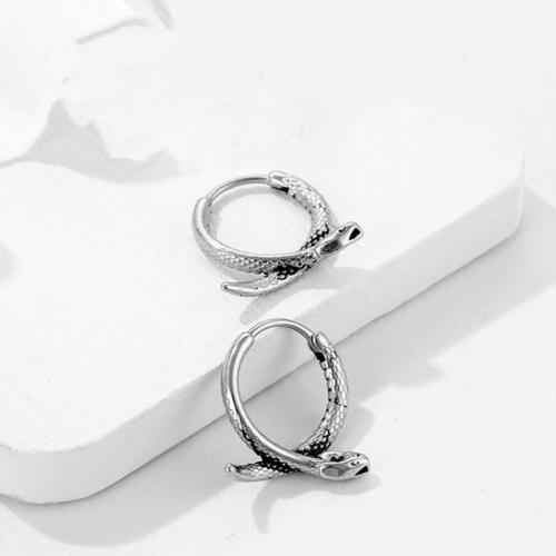 Titanium stål øreringe, Snake, forgyldt, mode smykker, sølv, 18x19mm, Solgt af PC