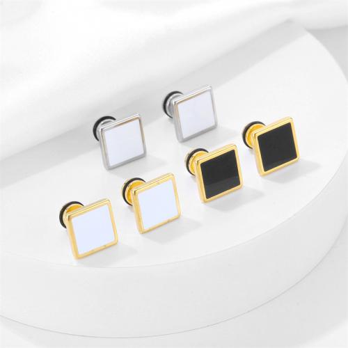 Titanium Steel  Earring Square plated fashion jewelry & enamel Sold By PC