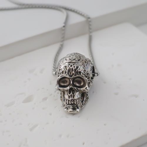 Tibetan Style Skull Pendants, plated, DIY, silver color, nickel, lead & cadmium free, 21x34mm, Sold By PC
