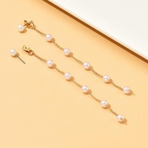 Brass Stud Earring, with Plastic Pearl, fashion jewelry & for woman, gold, nickel, lead & cadmium free, 90mm, Sold By Pair