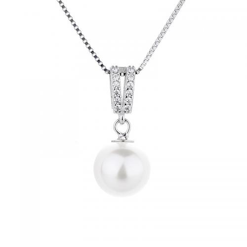 Cubic Zircon Micro Pave 925 Sterling Silver Necklace with Plastic Pearl with 5CM extender chain plated micro pave cubic zirconia & for woman Length Approx 40 cm Sold By PC