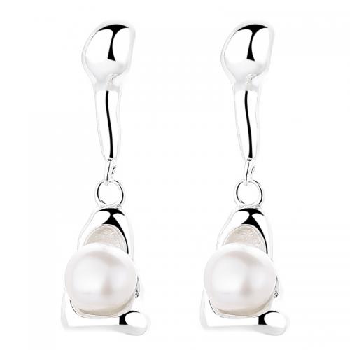 925 Sterling Silver Stud Earrings, with Plastic Pearl, plated, for woman, platinum color, 18.50x5.60mm, Sold By Pair
