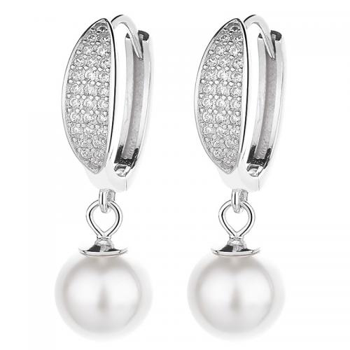 Cubic Zirconia Micro Pave Sterling Silver Earring, 925 Sterling Silver, with Plastic Pearl, plated, micro pave cubic zirconia & for woman, more colors for choice, 27x8mm, Sold By Pair