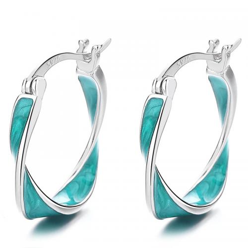 925 Sterling Silver Hoop Earrings, plated, for woman & epoxy gel, more colors for choice, 18.40x17.80mm, Sold By Pair