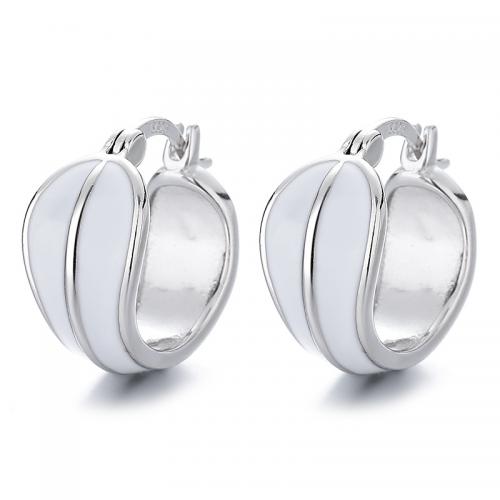 925 Sterling Silver Hoop Earrings, plated, for woman & epoxy gel, more colors for choice, 16.40x16.30mm, Sold By Pair