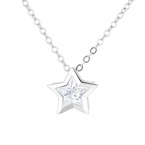Cubic Zircon Micro Pave 925 Sterling Silver Necklace with 5CM extender chain Star plated micro pave cubic zirconia & for woman platinum color Length Approx 40 cm Sold By PC