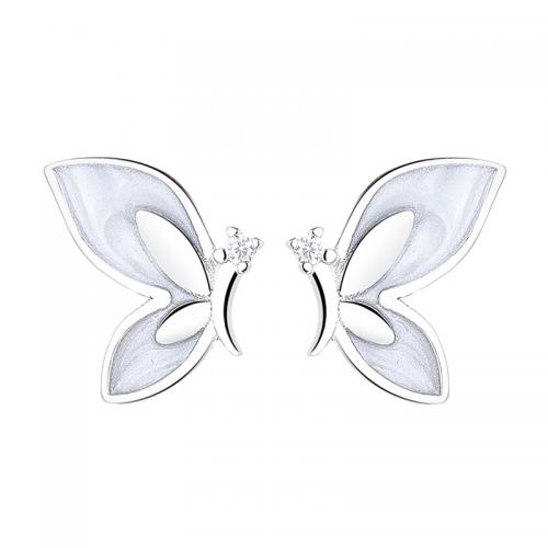 Cubic Zirconia Micro Pave Sterling Silver Earring, 925 Sterling Silver, Butterfly, plated, micro pave cubic zirconia & for woman & enamel, more colors for choice, 9.20x8.20mm, Sold By Pair