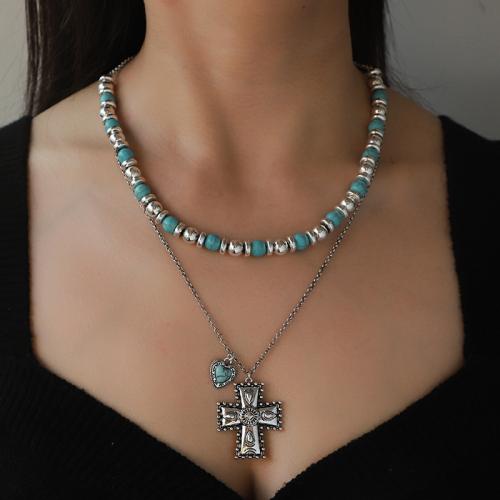 Conjuntos de joyería de aleación de zinc, con turquesa, chapado, diferentes estilos para la opción & para mujer, color original, Vendido por UD