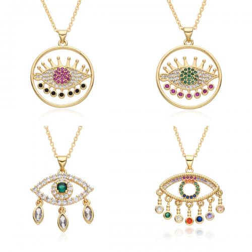 Evil Eye Jewelry Necklace, Brass, plated, different styles for choice & micro pave cubic zirconia & for woman, more colors for choice, Length:Approx 41-50 cm, Sold By PC