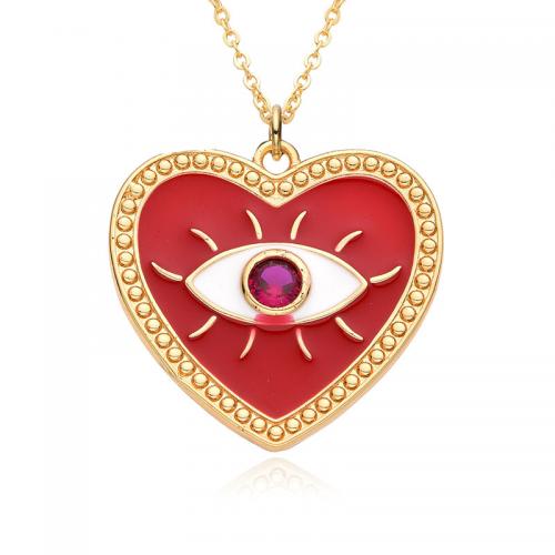 Evil Eye Jewelry Necklace Brass plated micro pave cubic zirconia & for woman & enamel Length Approx 41-50 cm Sold By PC