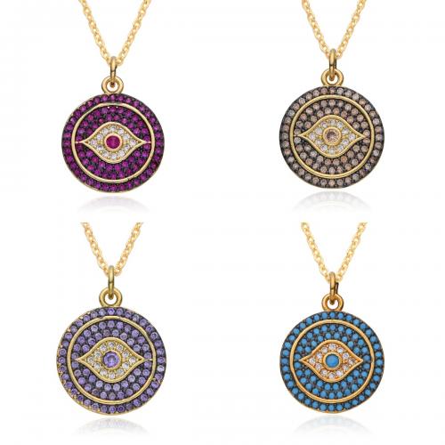 Evil Eye Jewelry Necklace, Brass, plated, micro pave cubic zirconia & for woman, more colors for choice, Length:Approx 41-50 cm, Sold By PC