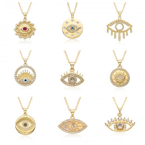 Evil Eye Jewelry Necklace Brass plated & micro pave cubic zirconia & for woman & enamel Length Approx 41-50 cm Sold By PC