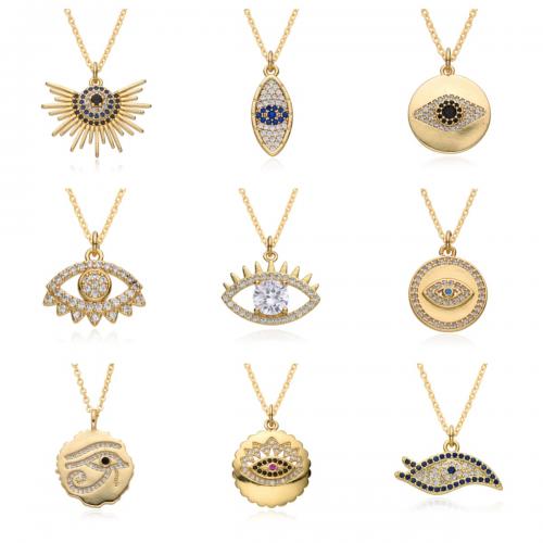 Evil Eye Jewelry Necklace, Brass, plated, different styles for choice & micro pave cubic zirconia & for woman, more colors for choice, Length:Approx 41-50 cm, Sold By PC