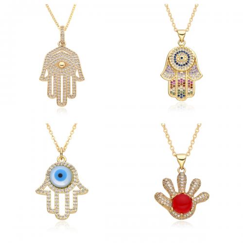 Evil Eye Jewelry Necklace Brass plated & micro pave cubic zirconia & for woman & enamel Length Approx 41-50 cm Sold By PC