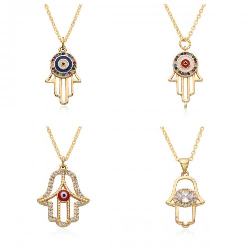 Evil Eye Jewelry Necklace, Brass, plated, different styles for choice & micro pave cubic zirconia & for woman & enamel, more colors for choice, Length:Approx 41-50 cm, Sold By PC