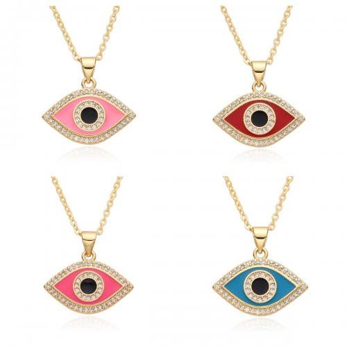 Evil Eye Jewelry Necklace, Brass, plated, micro pave cubic zirconia & for woman & enamel, more colors for choice, Length:Approx 41-50 cm, Sold By PC