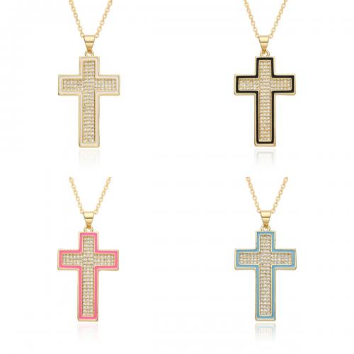 Brass Necklace, plated, for woman & enamel & with rhinestone, more colors for choice, Length:Approx 41-50 cm, Sold By PC
