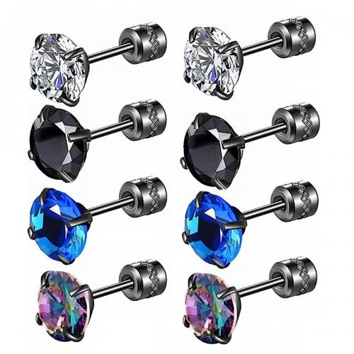Stainless Steel Stud Earrings, 304 Stainless Steel, polished, fashion jewelry & for woman & with rhinestone, more colors for choice, 6mm, Sold By PC